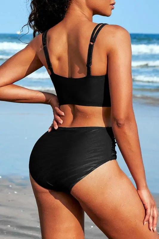 High Waisted V Neck Ruched Waterproof Bikini Set for Women - Love Salve